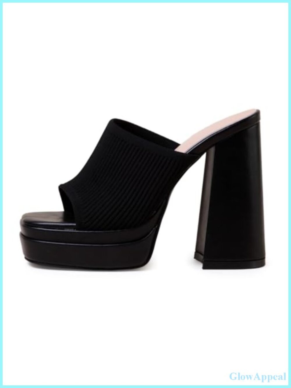 Chic High Chunky Heel Mule Sandals Platform Slip-Ons Block Heel Knit Upper